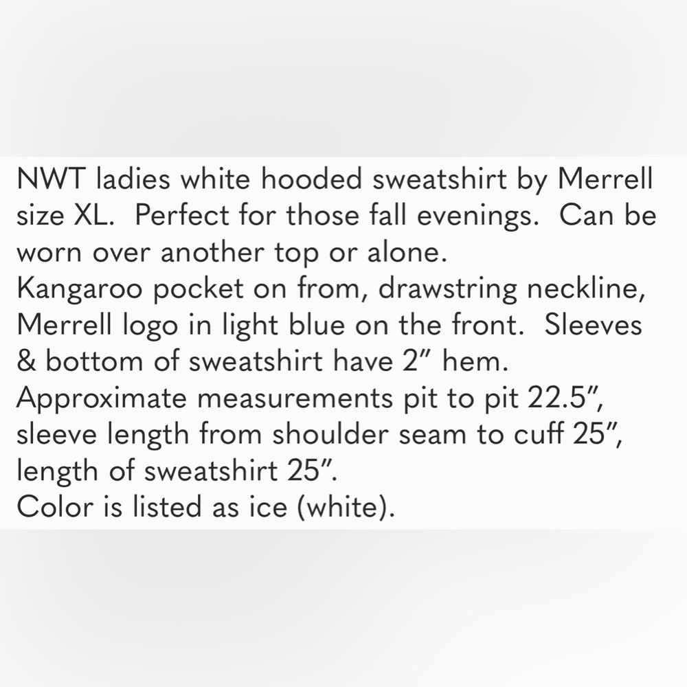 New with tags ladies white hooded sweatshirt by Merrell size XL - Picture 11 of 11